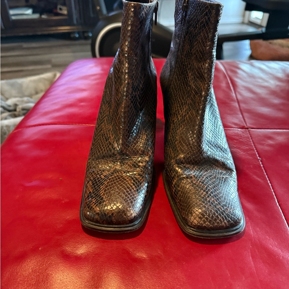 Via Spiga Brown Snakeskin Ankle Boots